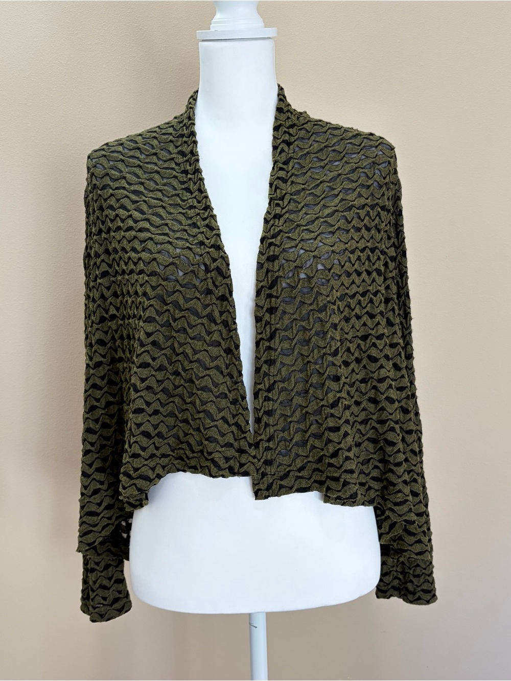 Cut Loose Cardigan S NWT Olive Black Textured Open Knit Made USA Lagenlook